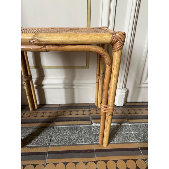 French vintage bamboo rattan small coffee or side table classy and elegant - Picture 3 of 6